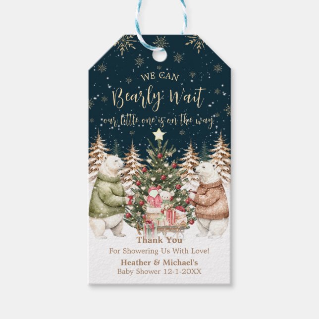 Winter Polar Bear Snowflake Babydusche Geschenkanhänger (Vorderseite)