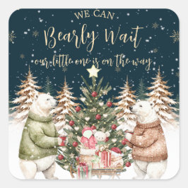 Winter Polar Bear Snowflake Babydusche Quadratischer Aufkleber