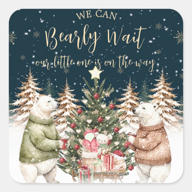 Winter Polar Bear Snowflake Babydusche Quadratischer Aufkleber (Vorderseite)
