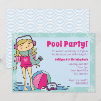 Winter Pool Party Blonde Girl Innenpool Einladung