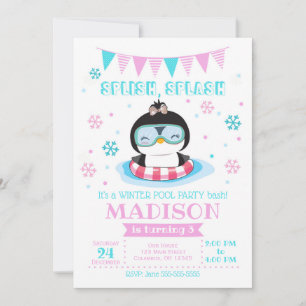 Winter-Pool-Party Einladung/MädchenPenguin laden Einladung