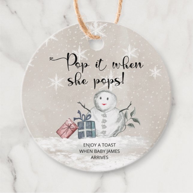 Winter Pop, wenn sie Pop Baby Dusche Geschenkanhänger (Vorderseite)