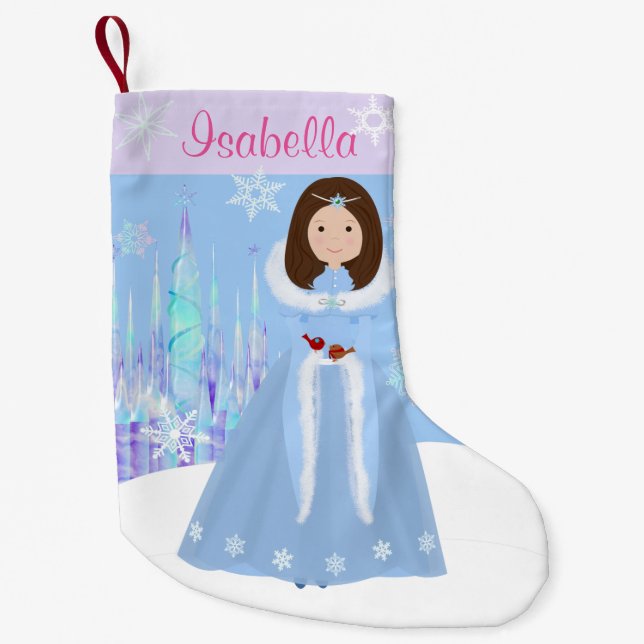 Winter Princess Brünett Hair Kleiner Weihnachtsstrumpf (Vorderseite)