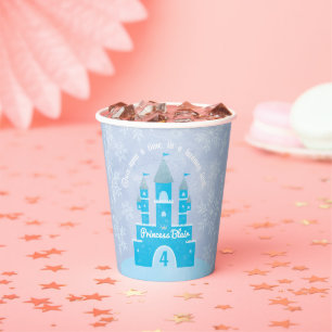 Winter Princess Party Eisblau und goldenes Schl Pappbecher