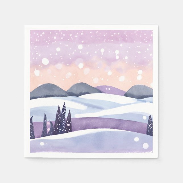 Winter Purple Hills Watercolor Serviette (Vorderseite)