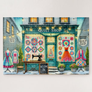 Winter-Quilt-Shop Cozy Nähen Schneebedeckte Dorfsz