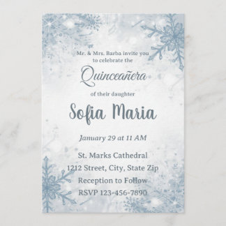 Winter Quinceañera Invitation – Snowflakes, Silver Einladung
