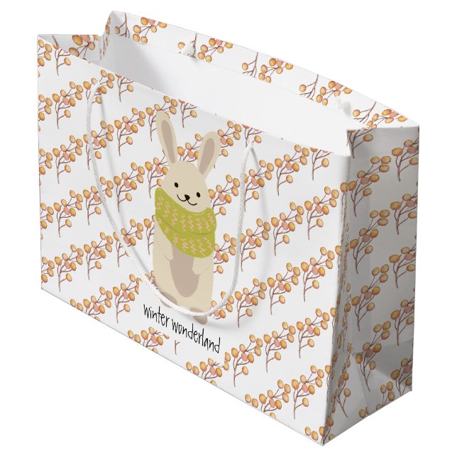 Winter Rabbit With His Striped Scarf Große Geschenktüte (Rückseite Schrägansicht)