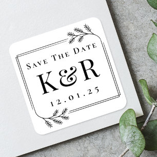 Winter-Rahmen-Monogramm Hochzeit speichern Sie das Quadratischer Aufkleber