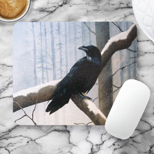 Winter Raven Forest Mousepad