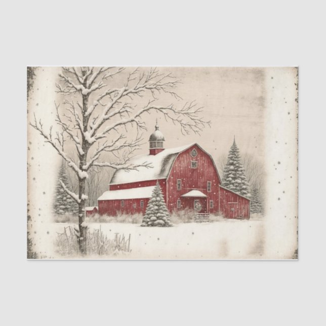 Winter Red Barn Seidenpapier (Vorderseite)