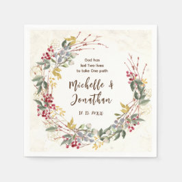 Winter Red Berries Botanical Wreath Wedding Serviette