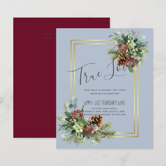 Winter Red Berries Pine Cones Wedding (Vorne/Hinten)