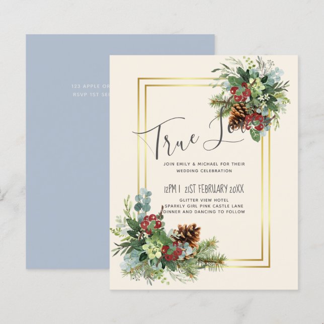 Winter Red Berries Pine Cones Wedding (Vorne/Hinten)