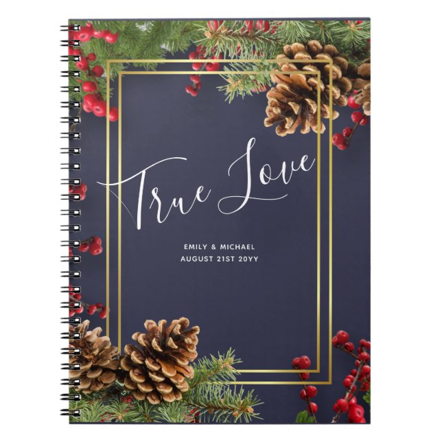 Winter Red Berries Pine Cones Wedding Notizblock (Vorderseite)