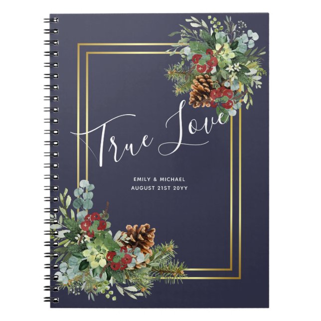 Winter Red Berries Pine Cones Wedding Notizblock (Vorderseite)