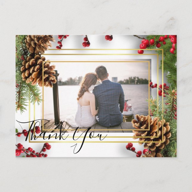 Winter Red Berries Pine Cones Wedding Postkarte (Vorderseite)