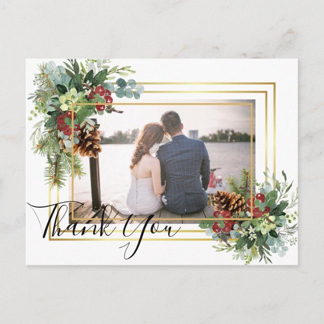 Winter Red Berries Pine Cones Wedding Postkarte (Vorderseite)