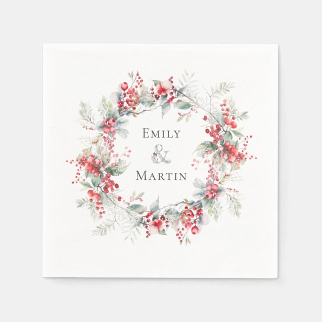 Winter Red Berries Poinsettias Wreath Wedding Serviette (Vorderseite)