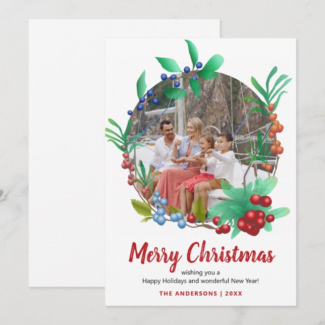 Winter Red Berries Wreath Foto Weihnachten (Vorne/Hinten)