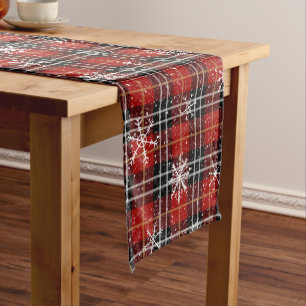 Winter Red Black Kariert Tartan Snowflake Muster Kurzer Tischläufer