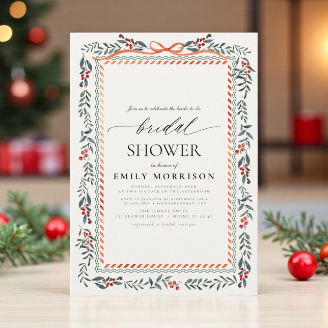 Winter Red Bow & Ribbon Watercolor Bridal Shower Einladung (Von Creator hochgeladen)