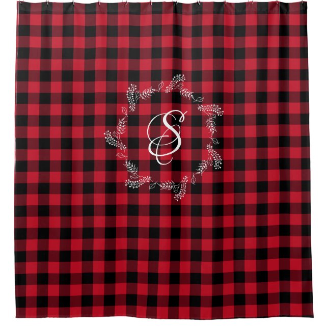 Winter Red Buffalo Karo Kariert Wreath Monogram Sh Duschvorhang (Vorderseite)