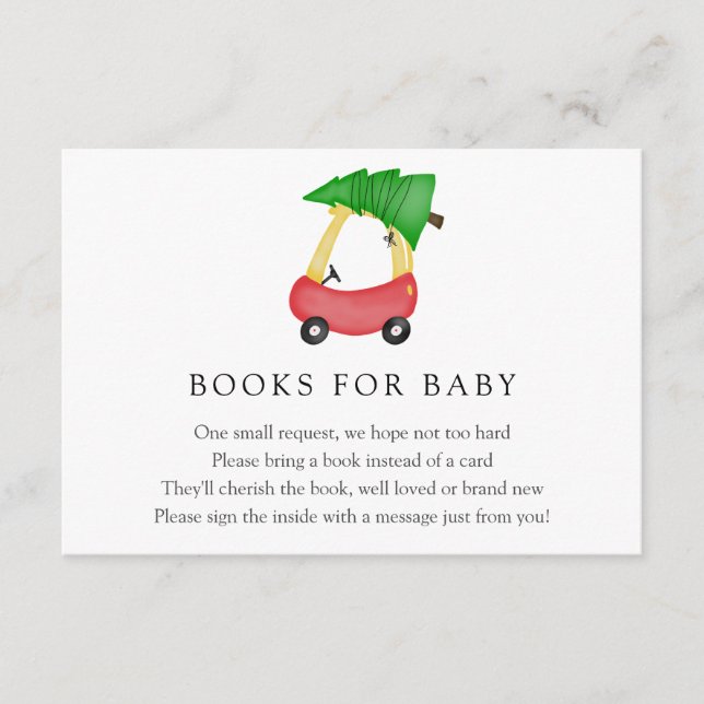 Winter Red Car Bücher für Babybettkarte Begleitkarte (Vorderseite)