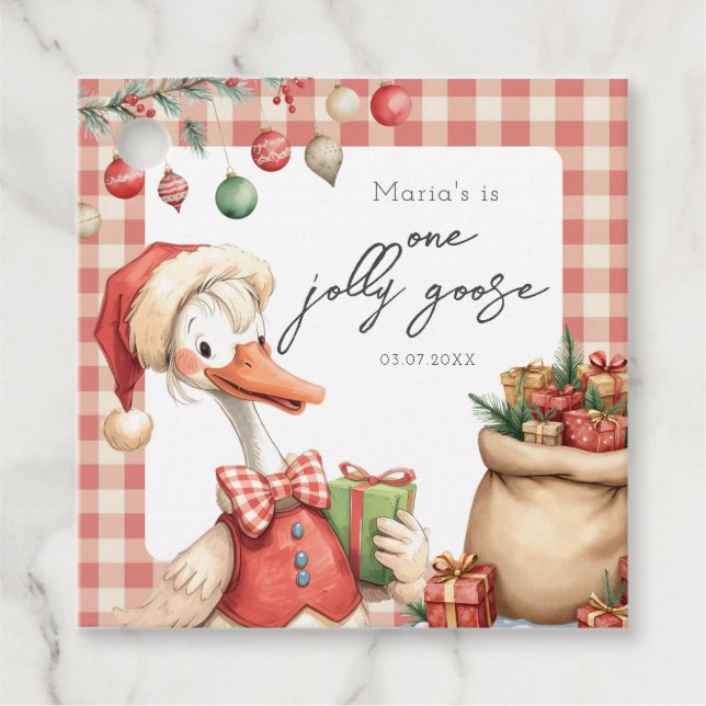 Winter Red Christmas Silly Goose  1st birthday Geschenkanhänger (Vorderseite)