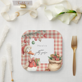 Winter Red Christmas Silly Goose  1st birthday Pappteller