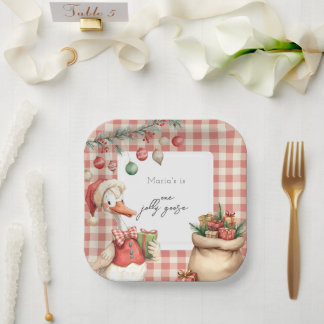 Winter Red Christmas Silly Goose  1st birthday Pappteller