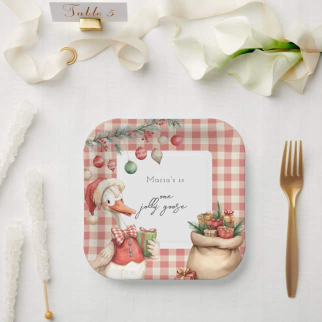 Winter Red Christmas Silly Goose  1st birthday Pappteller (Hochzeit)