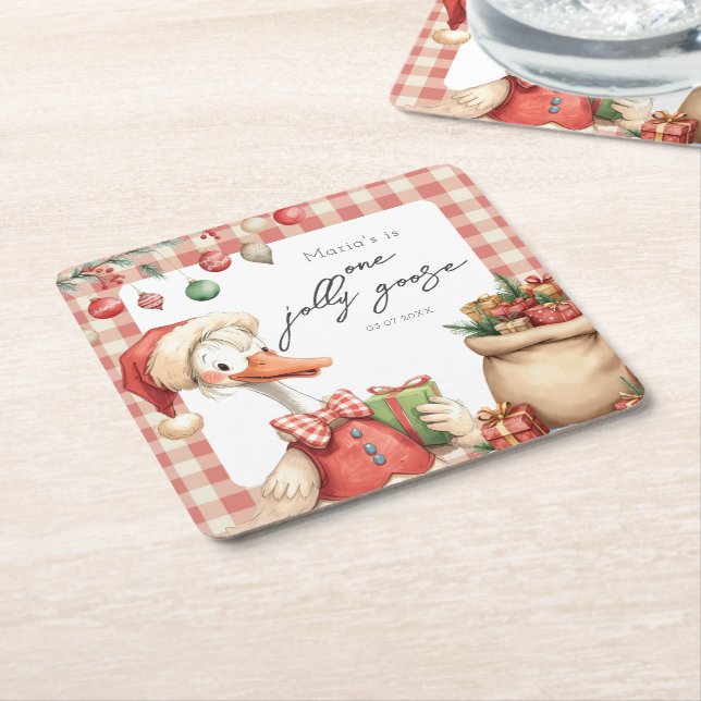 Winter Red Christmas Silly Goose  1st birthday Rechteckiger Pappuntersetzer (angewinkelt)
