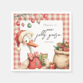 Winter Red Christmas Silly Goose  1st birthday Serviette