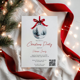 Winter Red Coquette Bow Ribbon QR Weihnachts-Party Einladung