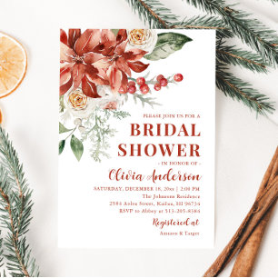 Winter Red Floral Weihnachten Brautparty Einladung