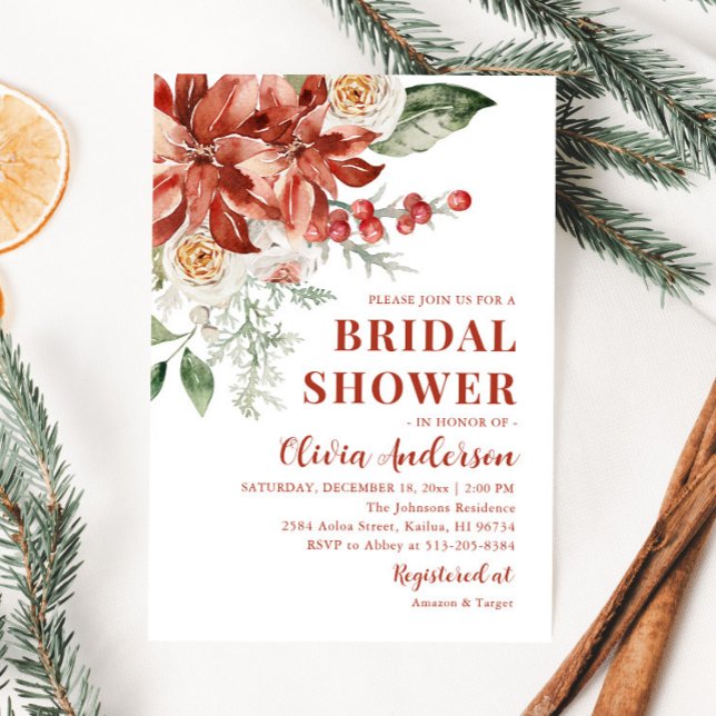 Winter Red Floral Weihnachten Brautparty Einladung (Von Creator hochgeladen)