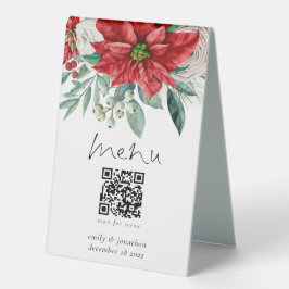 Winter Red Florals Poinsettia Menü Qr Code Hochzei Tischaufsteller