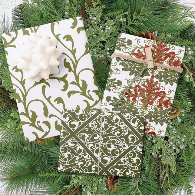 Winter Red Green Damask Traditionelle Weihnachten Geschenkpapier Set (Von Creator hochgeladen)