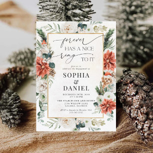 Winter Red Greenery Pinecone Engagement Party Einladung