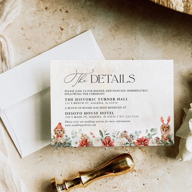 Winter Red Greenery Pinecone Mariage Détails Carte (Créateur téléchargé)