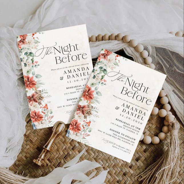 Winter Red Greenery Pinecone Probe Dinner Einladung (Von Creator hochgeladen)