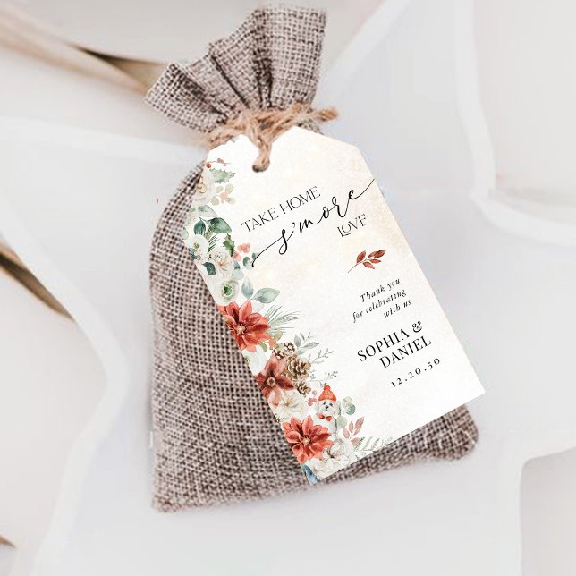 Winter Red Greenery Pinecone Wedding Gift Tag Geschenkanhänger (Von Creator hochgeladen)