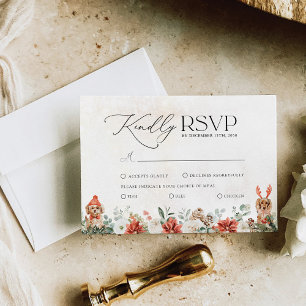 Winter Red Greenery Pinecone Wedding RSVP Card Karte