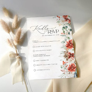 Winter Red Greenery Pinecone Wedding RSVP Card Karte