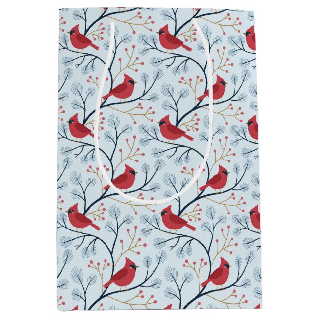 Winter Red Kardinal Bird Mittlere Geschenktüte (Vorderseite)