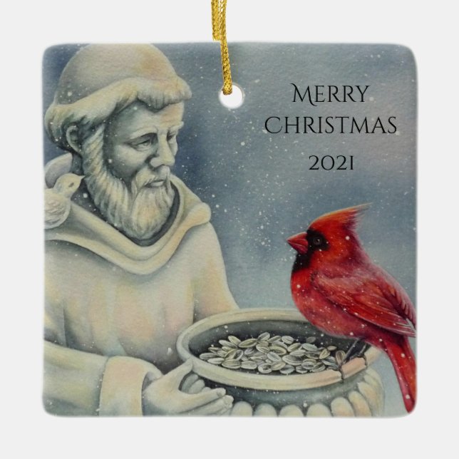 Winter Red Kardinal Bird San Francisco Keramikornament (Vorderseite)