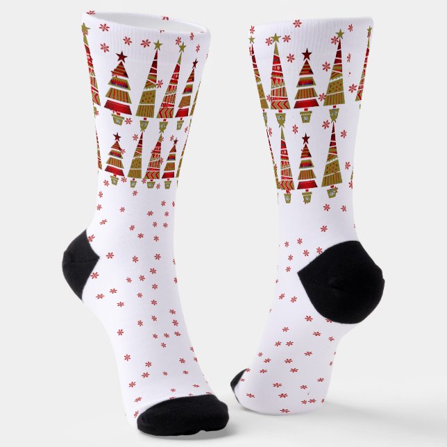 Winter Red Snowflakes Weihnachtsbaumdekor Weiß Socken (Gewinkelt)