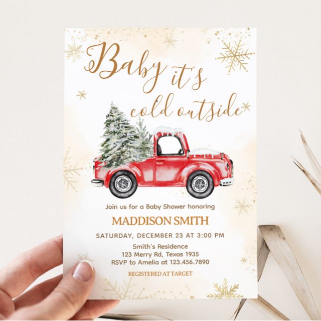 Winter Red Truck Baby Dusche Einladung (Christmas Truck Baby Shower Invitation)