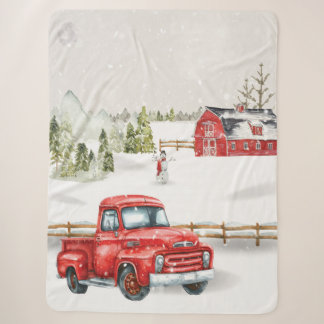 Winter Red Truck & Barn Sherpa Blanket Sherpadecke